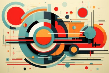 Obraz premium Abstract geometric shapes in retro colors. Contemporary art.