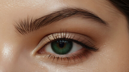 Fototapeta premium Close up of beautiful woman's green eyes with eyelash and brow lift.