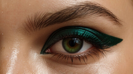Fototapeta premium Close up of beautiful woman's green eyes with vibrant shimmer eyeshadow