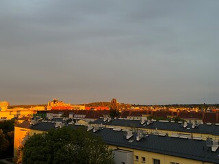 Golden hour over the City with rails and trains. 