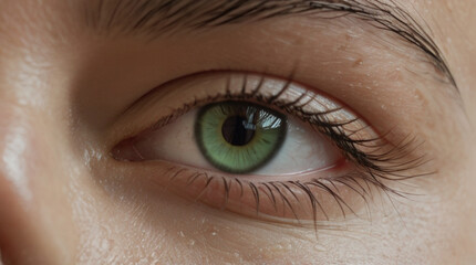 Close up of beautiful woman's green eyes with eyelash and brow lift.