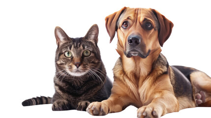 Obraz premium Dog and cat friends on a transparent background