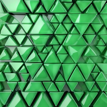 green shiny glass triangular tiles, geometrical background with different triangles, triangular mosaic