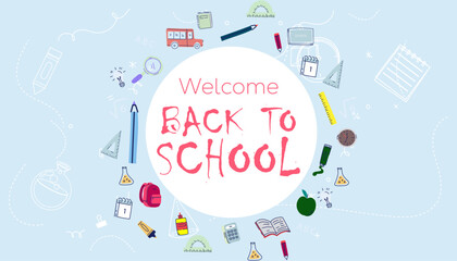 Naklejka premium Welcome back to school banner. Vector illustration.