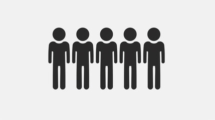 Black and white vector icon depicting five people in a group, in a simple style.