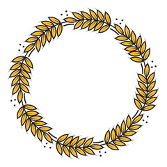 Rye, barley or wheat round frame or wreath on white background.