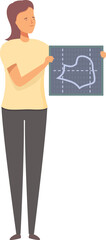 Female scientist is holding a board and explaining a graph