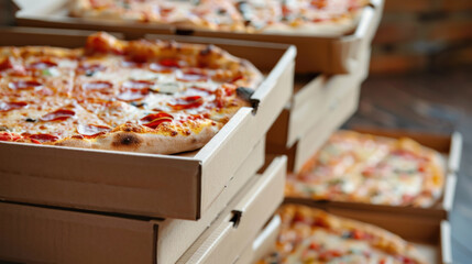 Artisanal Pizza Boxes Displayed, Restaurant Interior Decor
