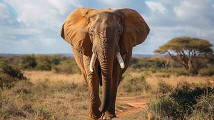 Obraz premium African elephant walking in the wilderness, AI Generative.