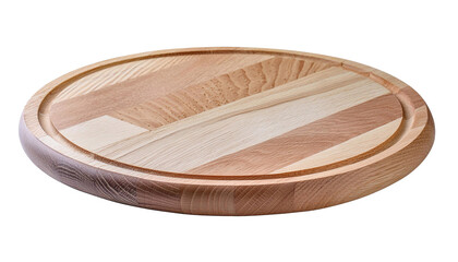 Exquisite round wooden platter showcased against a transparent checkered backdrop