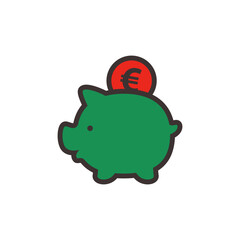 piggy bank icon with euro symbol, made in color style.