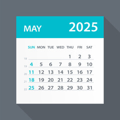 May 2025 Calendar Green Leaf - Vector Illustration