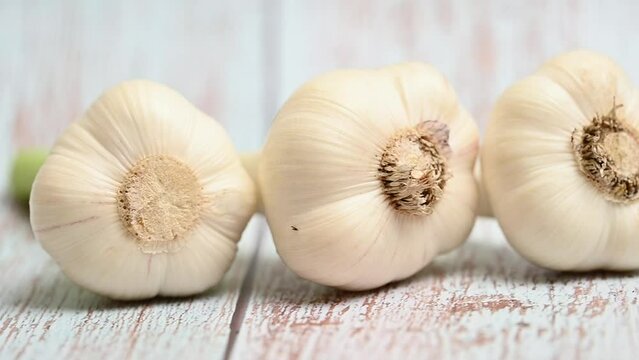 young garlic heads close up