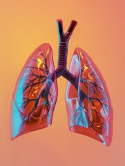 A close up of a human lung with red and orange colors