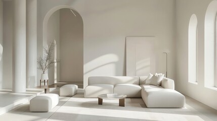 Minimalist Living Room with Arched Doorway
