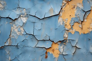 Obraz premium an old blue and yellow painted wall with peeling paint