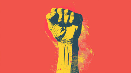 A striking illustration of a clenched fist raised in defiance against oppression and discrimination, illustration on the theme of the struggle for equality