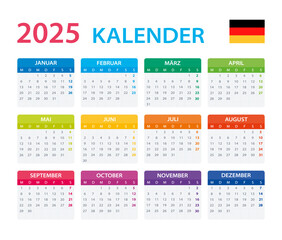 2025 Calendar German version - vector illustration.