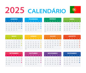 2025 Calendar Portuguese - vector illustration, Portuguese version.