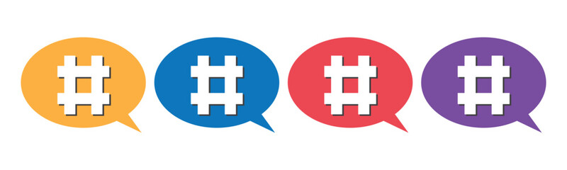 hashtag icon symbol, popular trend for social media tags - the hash icon symbol. trending explore icons, marketing promotion Advertising signs