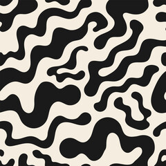 Seamless pattern with abstract silhouette organic shapes. Vector flat background in minimalist boho style. Wavy liquid distorted shapes