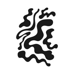 Black chaotic wavy lines and shapes on isolated background. Vector flat illustration. Dynamic abstract groovy composition