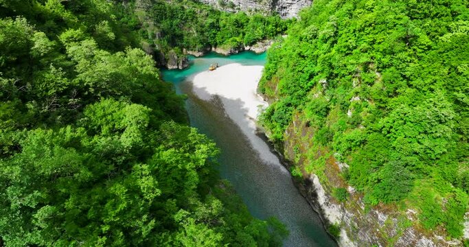 Aerial view of Shala River Canyon in Shkoder, northern Albania. 