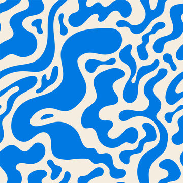 Seamless pattern with abstract silhouette organic shapes. Vector flat background in minimalist boho style. Wavy liquid distorted shapes