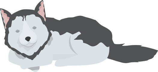 Minimalist illustration of a sleeping siberian husky dog, isolated on a white background