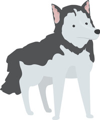 Illustration of a siberian husky dog standing in a simple and cute cartoon style