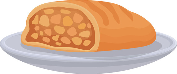 Delicious apple strudel with a crispy crust being served on a plate