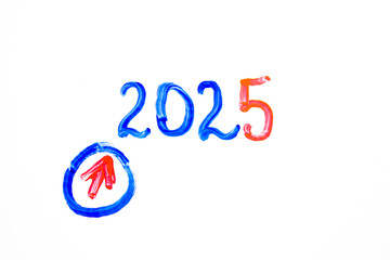 2025 text,number written in marker on a blackboard. 2025 concept.