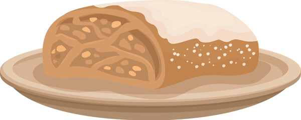 Freshly baked apple strudel sitting on a plate, showcasing its delicious filling