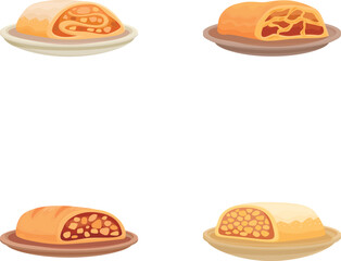 Assorted bread loaves set with a variety of whole grain artisanal pastries, including rye, multigrain, sandwich, baguette, sourdough, and ciabatta, isolated on a plate