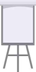Blank whiteboard is standing on a wooden tripod, suggesting an upcoming business presentation