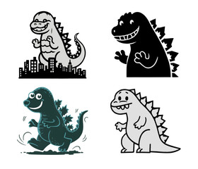 Godzilla Head Silhouette Vector Style with White Background