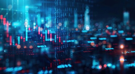 Digital Stock Market Data Visualization with Blue and Red Lights