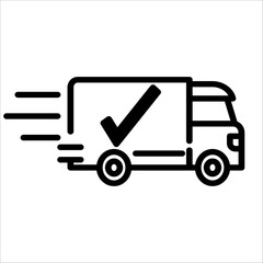 fast delivery truck icon, express delivery, fast movement, line symbol on black and white background..