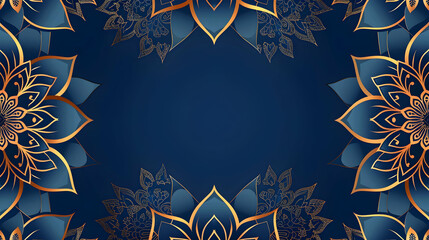 Blue and Gold Floral Mandala Illustration Background