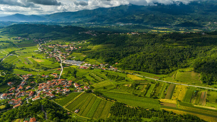 Summer in Vipava Valley: Green Hills and Vineyards from Above