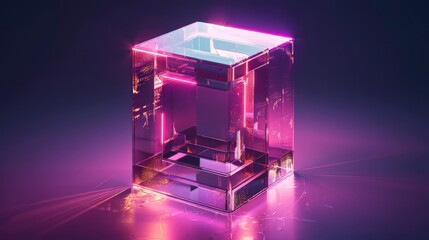 Glass Cube With Neon Lights