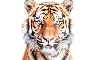 A tiger with yellow eyes stares at the camera.