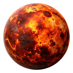 Fiery Lava Planet Illustration with intense red and orange colors, depicting a hot and molten celestial body. Isolated on transparent background, png.