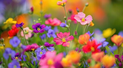 Macro photograph showcasing vibrant spring flowers blooming in my garden