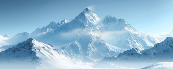 Obraz premium A snow-covered mountain peak reflecting the sunlight, its pristine beauty untouched by the world below.