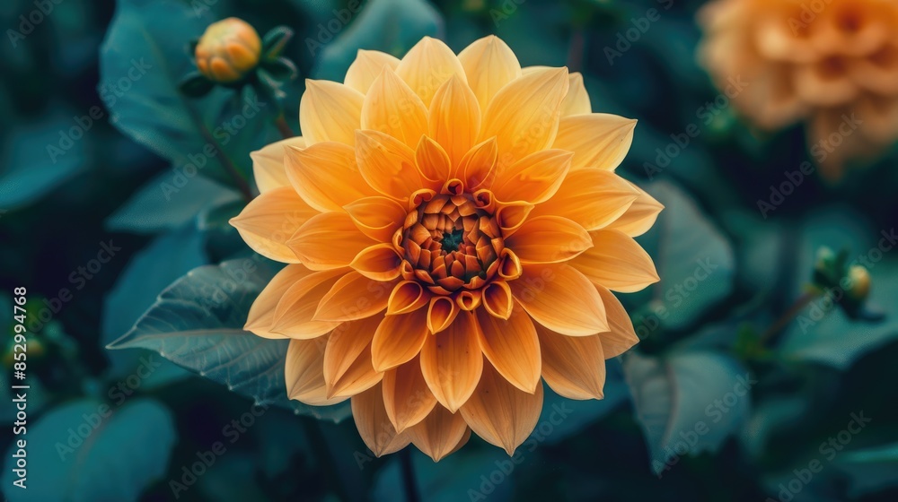 Poster Fully Blossoming Yellow Dahlia Flower