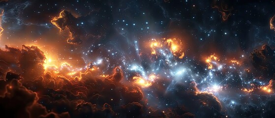 Naklejka premium Cosmic Wonders: Hyper-Realistic Astrophotography of a Galaxy Cluster with Various Shapes and Sizes of Scattered Galaxies in the Universe