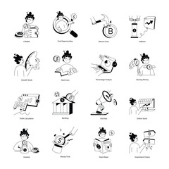 Stock Investment Doodle Mini Illustrations