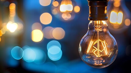 Close up lightbulb with defocused bokeh light background