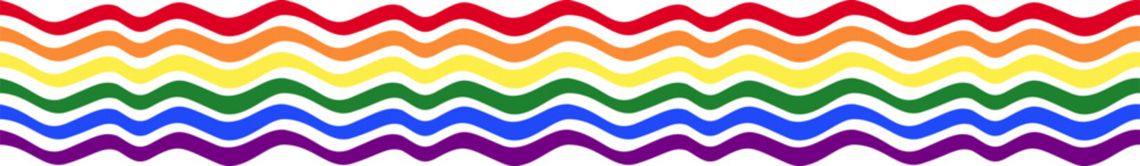 Seamless vector border, colorful wavy lines in rainbow LGBT pride flag colors for backgrounds and banners